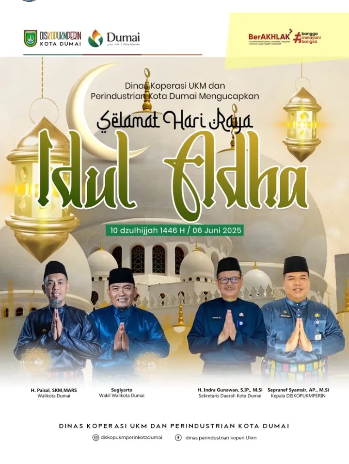 Dinas Koperasi, UKM dan Perindustrian Kota Dumai Mengucapkan Selamat Hari Raya idul Adha